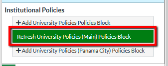 Location of 'Refresh' command for University Policies Block