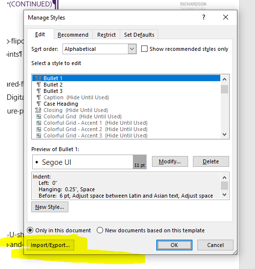 Importing Styles in Word - Product